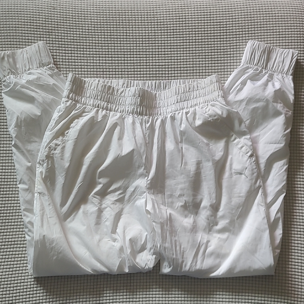 Puma White Sweatpants Relaxed Fit Elastic Waist